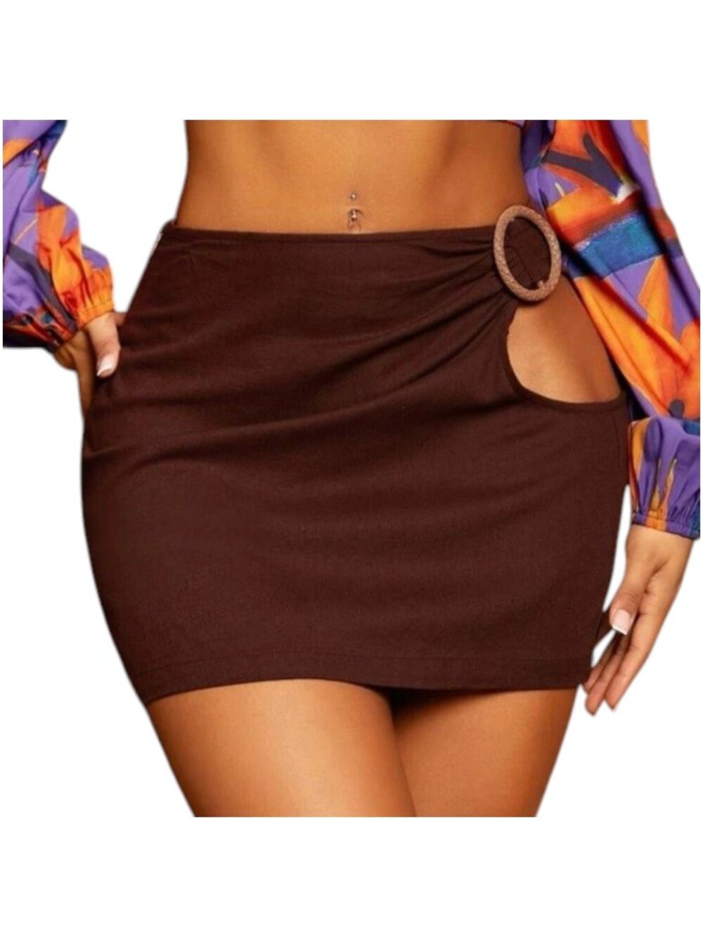 Brown O-Ring Cutout Skirt XS